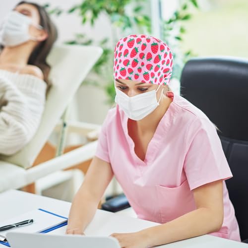 Image of Unittype 4 Pcs Nurse Caps for Women Nursing Working Caps with Button and Sweatband Adjustable Elastic Scrub Hats for Dentist