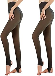 Puimentiua Womens Thermal Fleece Tights Translucent Slim Stretch Leggings Winter High Waisted Pantyhose