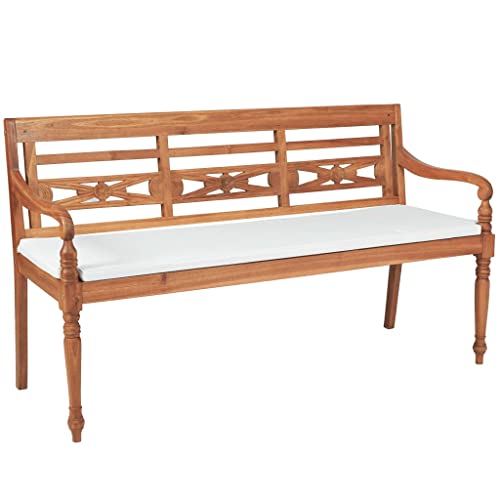WHOPBXGAD Banco de Ocio para Exteriores Banco multifuncionalBanco Batavia con Cojines 150 cm Madera tecaAdecuado para jardín, Patio
