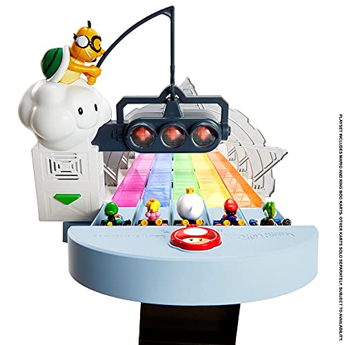 Hot Wheels Mario Kart Pista arcoiris de coches de juguete con luces y sonidos, incluye 2 vehículos personaje die-cast (Mattel GXX41)