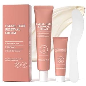 Facial Hair Removal Cream for Women, 2-in-1 Gentle Face Hair Removal Cream with Soothing Cream, Depilatory Creams for Sensitive Skin, Face Chin Upper Lip Hair Remover for Smooth Soft Skin, 2.03 Fl Oz