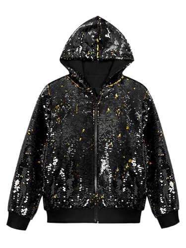 Lars Amadeus Sequins Jacket for Men's Long Sleeves Zip Up Flip-Sequin Sparkle Metallic Hoodie Jackets