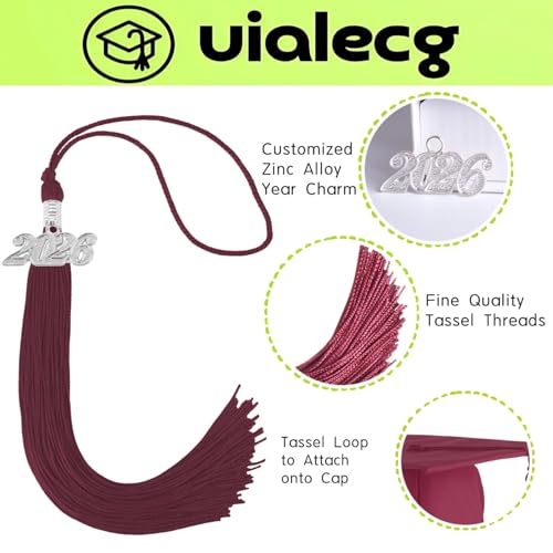 Image of Graduation Tassel 2026 for Grad Cap,Maroon Tassel with Silver Charm