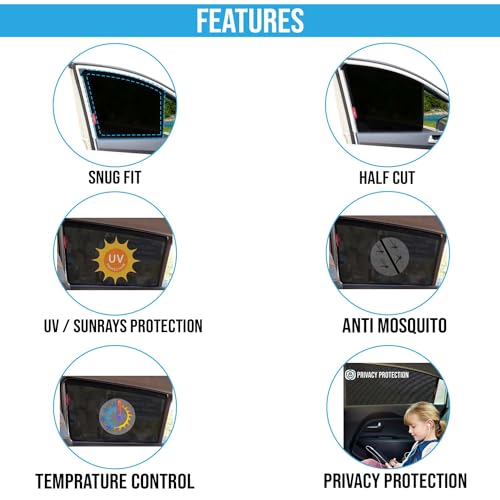 KINGSWAY Accessories Car Sun Shade Z-Black Non Magnetic Fix Type Curtains Only Compatible with Tata Tigor Year 2017 Onwards All Model, Only Half Cut in Front Window, Car Curtains, Pack of 4 Pcs