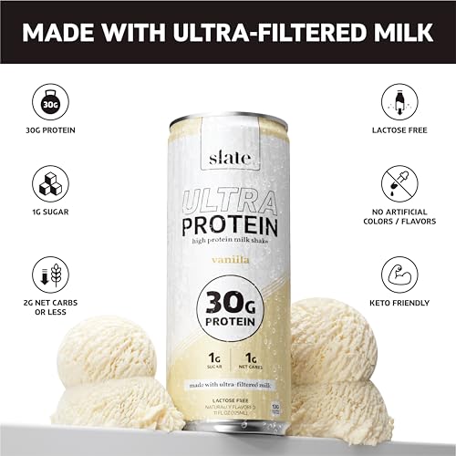 Image of Slate Milk Ultra High Protein Milk Shake (Best Sellers Pack) Chocolate & Vanilla - 30g Protein, 1g Sugar, 130 Calories, 1-2g Net Carbs - No Added Sugar - Lactose Free - Natural - 11 fl oz, 12 Cans