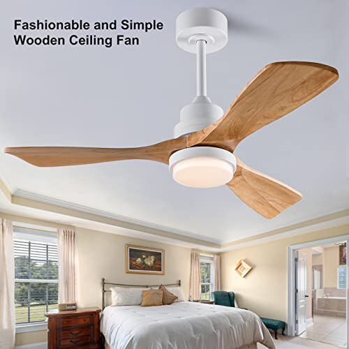 Xbibi 42" Ceiling Fan With Light Remote Control, Wood Ceiling Fans With 3 Blade And Down Rod, 6 Speed Dc Motor, Indoor Outdoor Ceiling Fan For Patio, Bedroom,Living Room, Office #TOP1