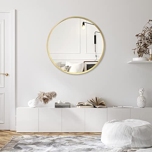 ZENIDA Round Mirror for Wall, 60x60 cm Metal Framed Circle Mirror, Large Bathroom Mirror, Gold Wall Mirror for Living Room Bedroom Entryway Decor