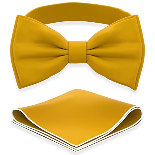 Image of Adam Young Men's Bow Ties with Handkerchief Pre-Tied Style Formal Satin Classic Bowtie for Tuxedo Faux Silk