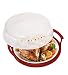 HerPro Microwave Cover (2 Sets, Clear) and Plate Caddy (Red) Set | Anti-Splatter Guard, Lid with Steam Vents | Food Serving Tray | BPA Free and Dishwasher Safe | Microwaveable Kitchen Accessories