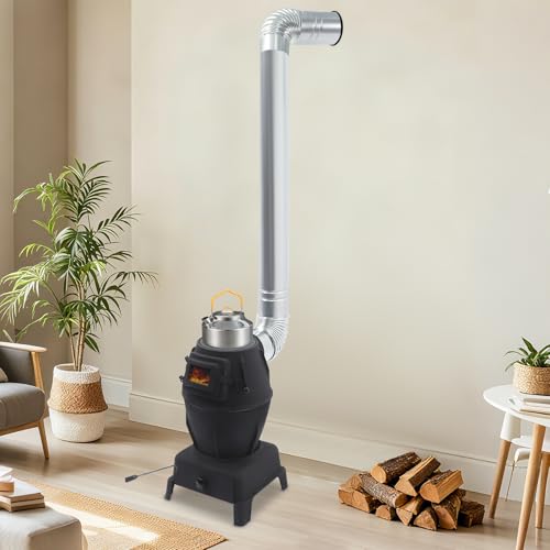 Wood Burning Heating Stove, Portable Hot Wood Burning Stove Indoor with 6 Chimney Pipes Thickened Cast Iron Rural Heating Stoves Suitable for Outdoor Cooking Camping Activities
