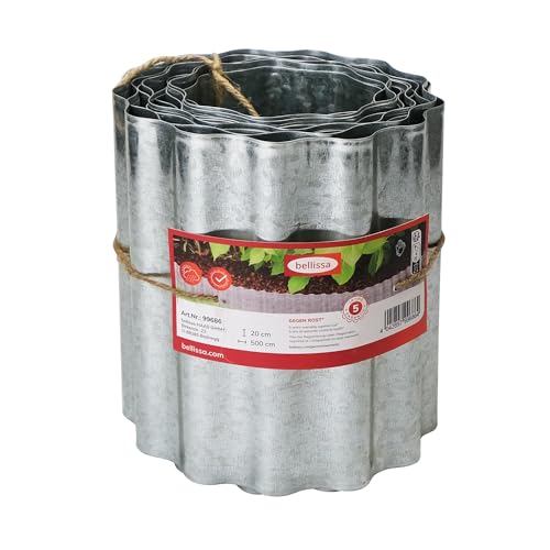 bellissa – Rasenkanten-Band aus Metall Welle silbern verzinkt 5m × 20cm – Flexible Beeteinfassung ohne Bördelung für saubere Rasen- & Beetabgrenzung - Beetumrandung Rolle mit gewelltem Design