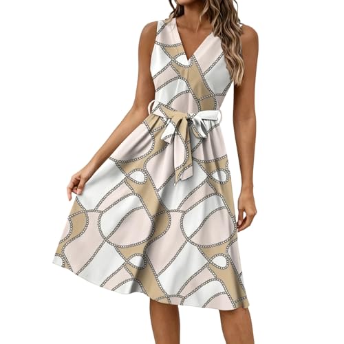 BIBOKAOKE Vestido midi para mujer, con cuello en V y cinturón variable, diseño de cadena, para bodas, cruceros, damas de honor y mujeres de negocios, Estilo#e02 Blanco, XXL