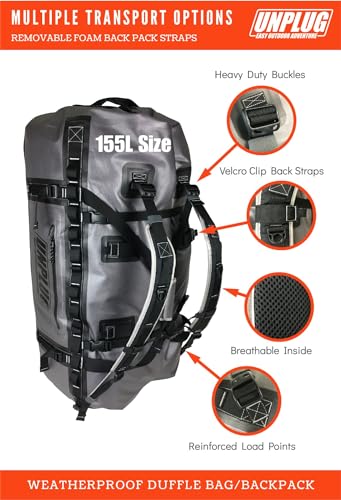 Unplug Ultimate Adventure Bag | 1680D Heavy Duty Waterproof Bag | Large Travel Duffle Bag which can be Used for Camping, Motorcycling, Boating, or Hunting
