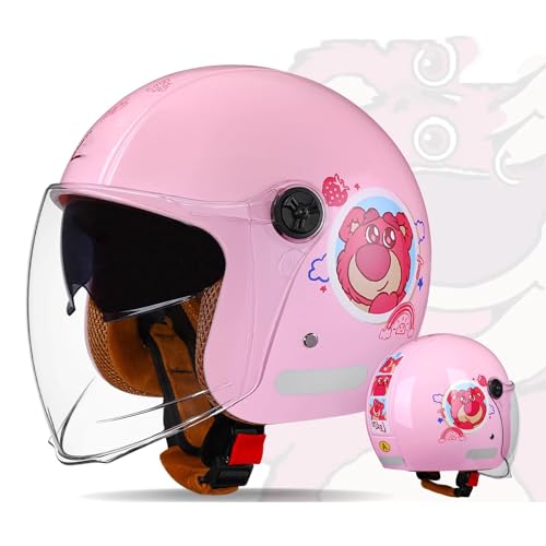 QJWMatic Casco De Motocicleta Abierto, Medio Casco con Visera, Casco Jet para Hombres Y Mujeres Scooter Ciclomotor Aprobado ECE L,54-62cm