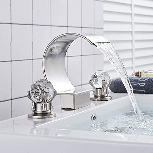 Get Special Price Senlesen Brushed Nickel Waterfall 8-16 Inch 3 Holes Two Crystal Widespread Bathroom Sink Faucet Get Special Price Senlesen Brushed Nickel Waterfall 8-16 Inch 3 Holes Two Crystal Widespread Bathroom Sink Faucet
