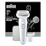 Braun Epilateur Electrique Femme Silk·épil 9, Etanche, Tête Pivotante pour une Epilation Facile, Coffret avec Sabot Tondeuse et Embout de Rasage, Argent, 9-041