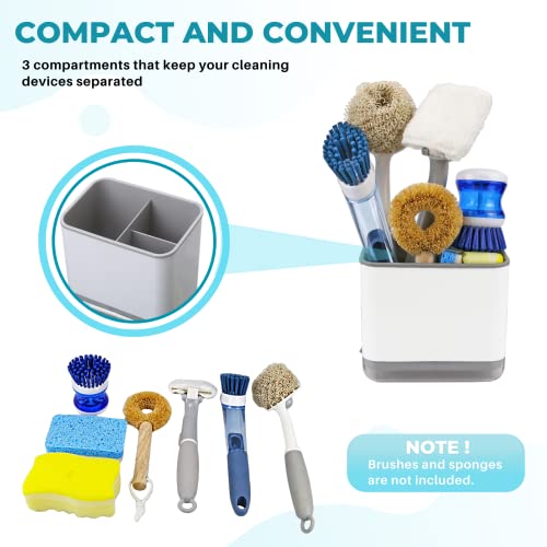 KeFanta Sink Counter Caddy, Dish Sponge Holder, Kitchen Sink Sponge and Brush Holder, Plastic Dish Scrubber Organizer with Drain Tray, White - Image 3