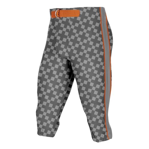 Men Youth Football Practice Pants with Plaid Pattern Training Uniform Custom Your Logo,Number Gray Orange