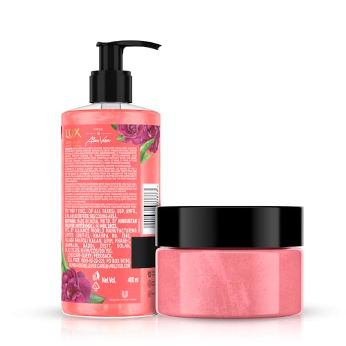 Image of LUX ROSE & ALOEVERA GEL BODY SCRUB|| 300gm and LUX ROSE & ALOEVERA SHIM BW 400ml