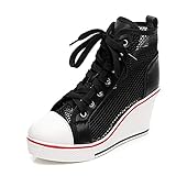  Zapatillas De Lona para Mujer, Zapatillas Altas, con Cordones, Zapatos Deportivos Casuales, Plataforma De Malla, Tacones Altos, Zapatillas De Verano Transpirables Y Huecas
