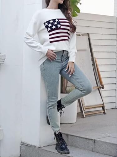 Dressmine-Womens-American-Flag-Sweater-Knit-Long-Sleeve-Crew-Neck-Graphic-Elegant-Soft-Loose-Pullover