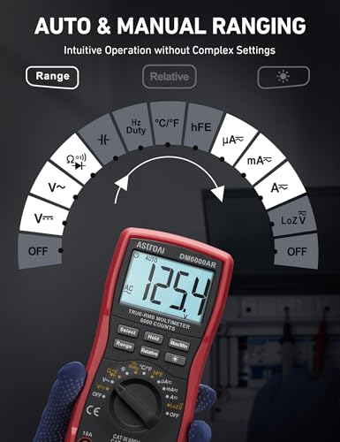 Image of AstroAI Digital Multimeter TRMS 6000 Counts Volt Meter Ohmmeter Auto-Ranging Tester; Accurately Measures Voltage Current Resistance Diodes Continuity Duty-Cycle Capacitance Temperature, Black