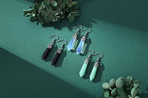 Healing Crystals Earrings Sets For Women Girls Hexagonal Points Real Natural Green Aventurine Obsidian Opal Quartz Dangling Drop Dangle Earrings Spiritual Energy Gemstones Reiki Balancing Crystal #TOP1