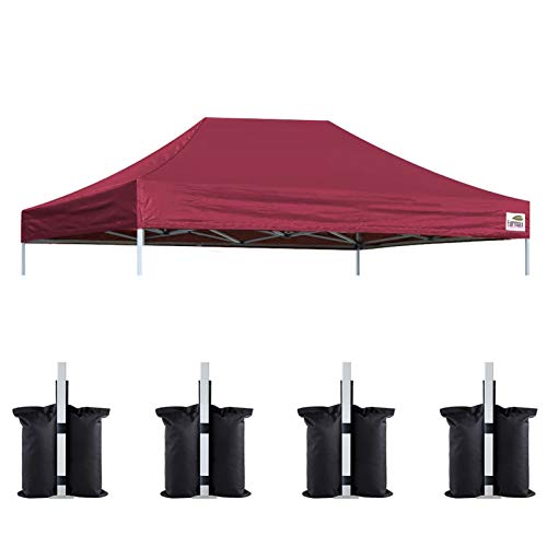 Image of Eurmax USA 10x15 Pop Up Canopy Replacement Top,Universal Instant Canopy Cover ONLY,Heavy Duty UPF 50+ UV Protection,Water & Wind Resistant Tarp,30+ Colors Available,Bonus 4 Sand Bags (Burgundy)