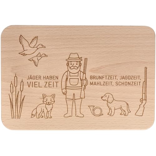 Spruchreif Planche à petit-déjeuner « Jäger haben viel Zeit » - Planche à pain en bois de hêtre avec gravure - Cadeau pour les chasseurs et les amis de la nature - 22 x 15 x 1 cm - Planche en bois