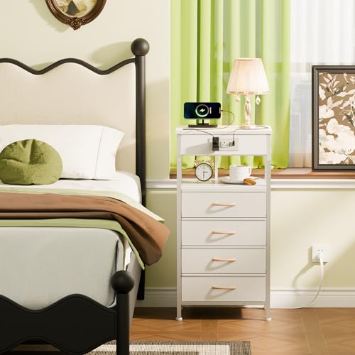 Versatile White Night Stand with Charging Station for Bedroom, Closet, and Entryway