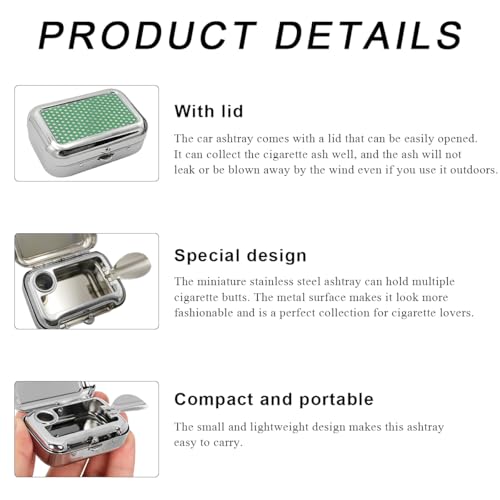 Image of Mini Portable Ashtrays, Metal Pocket Dustproof Car Ash Tray with Lid, Compact Square Windproof Car Cigar Ashtrays, Decorative Cigarette Snuffers Ashtray for Car Home Office (Green)