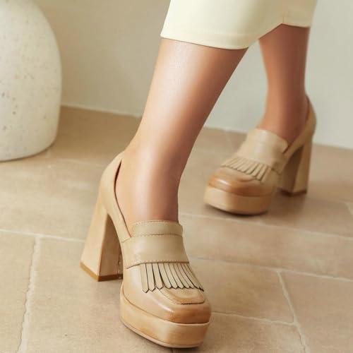 Image of Alsoloveu Women's Heeled Loafers Platform Chunky High Heel Dress Loafers