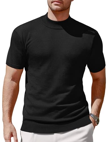Vssjavun Men's Mock Turtleneck Sweater Short Sleeve Turtle Neck Knit Pullover Sweaters Casual Basic Tee