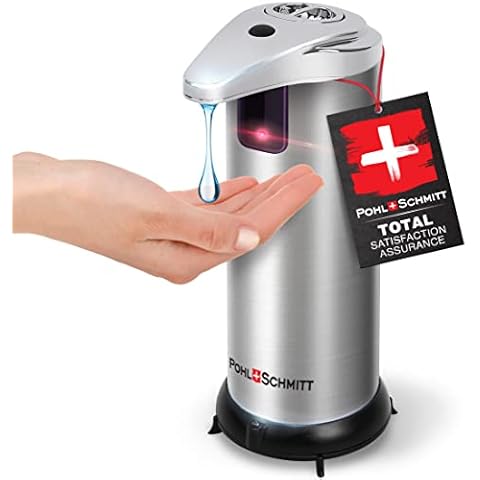 POHL SCHMITT Premium Automatic Soap Dispenser Touchless Battery Operated Soap Dispenser Bathroom, 3 Adjustment Levels, Waterproof and Leakproof, Stainless Steel, for Bathroom, Kitchen, Office and More Cover