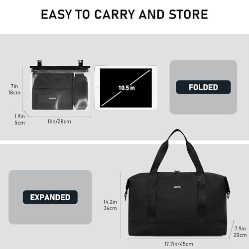 ECOHUB 30L Reisetasche Handgepäck Groß, für Easyjet Handgepäck 45x36x20, Faltbare Handgepäck Tasche für Flugzeug, Sporttasche mit Abnehmbar Nass-Tasche, Weekender Damen Herren(Schwarz)
