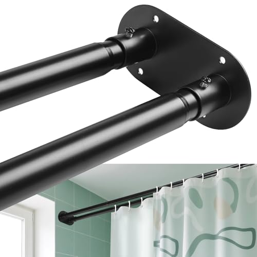 Anndason Double Shower Curtain Rod 28 to 75 Inches Elegant Double Shower Rod Adjustable Wall Mounted Double Shower Curtain Pole for Bathroom (Black, 28 to 75