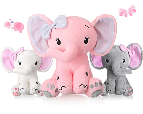 Zomiboo 3Pcs 8" Elephant Stuffed Toys - Cute Plush Animals For Baby Girls & Boys, Nursery Bed Decor #TOP7