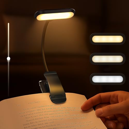 Nixtrve Leselampe Buch Klemme, LED Buchlampe Klemmleuchte, Stufenlos Dimmbar, 3 Farbtemperatur Modi, USB-C Wiederaufladbar, 360° Flexibel, Augenschonendes Leselicht Für Erwachsene & Kinder Im Bett