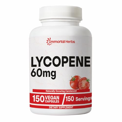 Immortal Herbs Lycopene Supplement for Men 60mg 150 Capsules Natural Tomato Extract Powder 4 Month Supply 100% Veg Lycopene Complex Non-GMO and Gluten Free Carotenoid Supplement