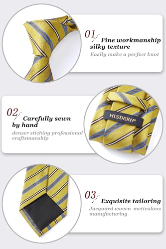 Image of HISDERN Mens Striped Ties Classic Silk Woven Tie and Pocket Square Set Formal Business Necktie Handkerchief for Wedding
