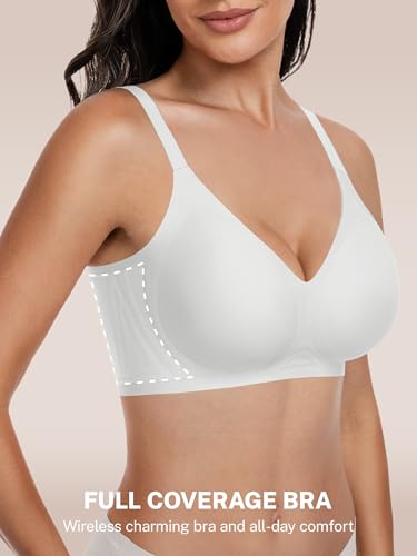 Image of habibee Wireless Jelly Bra for Women Comfort Seamless Full Coverage Bras | No Underwire, 3 Pack Everyday Bralettes, V Neck, T-Shirt, Back Smoothing, Comfortable Brassiere, Soft Gel, Push Up, Sport