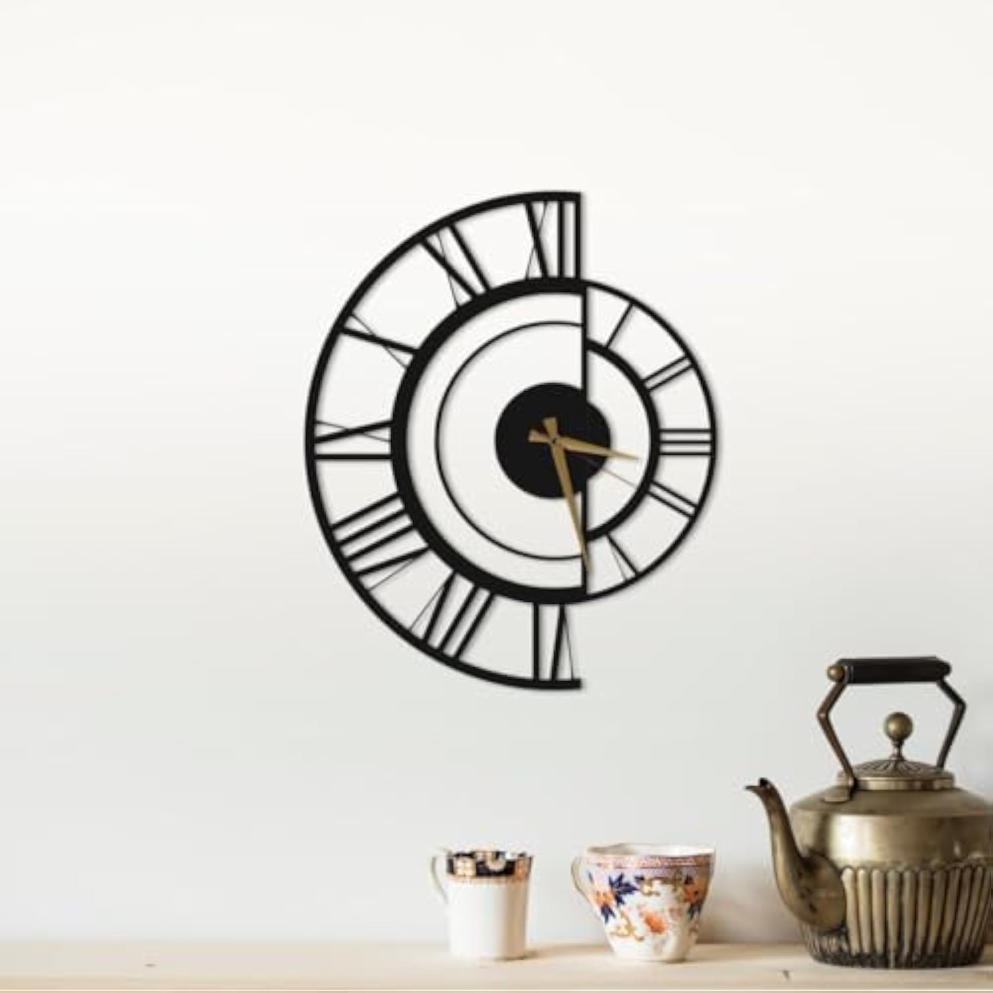 Half Circle Design Metal Wall Clock, Unique Home Decor