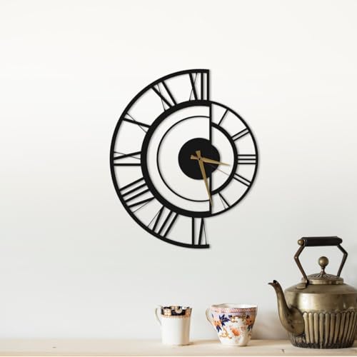 Image of Designer Metal Wall Clock for Living Room | Antique Stylish Fancy Decorative Big Size Wall Watch for Bedroom, Office, Kitchen, Dining, Hall and Decor (Black(ST-13), 40CM)