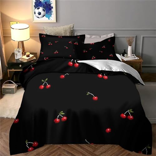Housse de couette cerise 135x200 parure lit microfibre single - 6