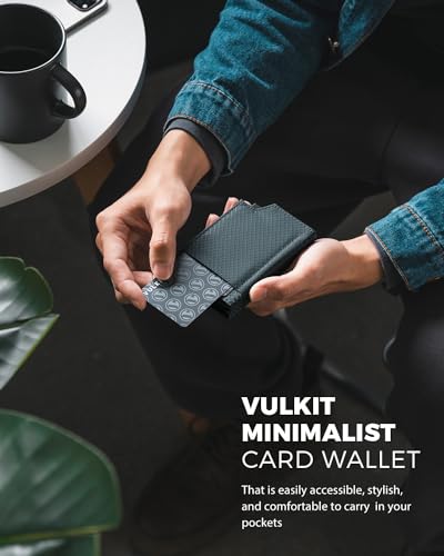 VULKIT Bifold Pop up Card Holder with Money Compartment Business Card Case Minimalist Front Pocket Wallet for Men (Bluish Grey)4