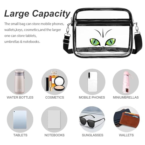 Green Cat Eyes Large Crossbody Bag Clear Stadium Bag Anti-Theft Side Shoulder Bags Messenger Bag with 2 Compartments3