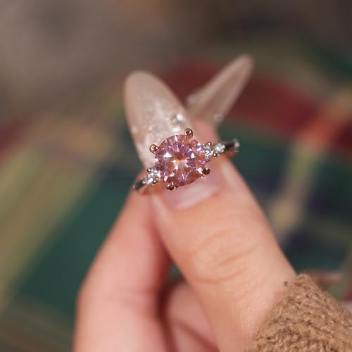 1-3 carat moissanite engagement ring for women, D color VVS1 clarity pink round moissanite, halo is silver and rose gold combination2