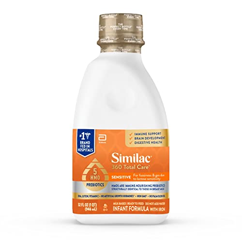 Image of Similac 360 Total Care Sensitive Infant Formula for Fussiness & Gas Due to Lactose Sensitivity, Has 5 HMO Prebiotics, Baby Formula, Ready to Feed, 32-fl-oz Bottle