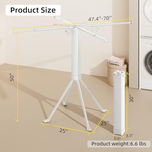 BIREN Clothes Drying Rack Foldable Extending Laundry Rack with 16 Clips Collapsible Clothing Rack Space-Saving Clothing Racks for Hanging Clothes, Indoor, Camping, Balcony, Outdoor by BIREN - Image 2