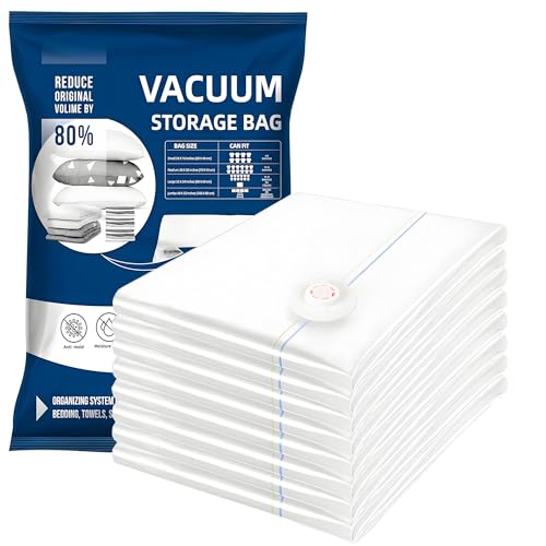 VAKOWOO Space Saver Bags, 8 Pack Small Vacuum Storage Bags (40 x 60cm), Reusable Airtight Compression Zipper Sealer Bags for Clothes Duvets Comforters Bedding Blankets (Without Pump)